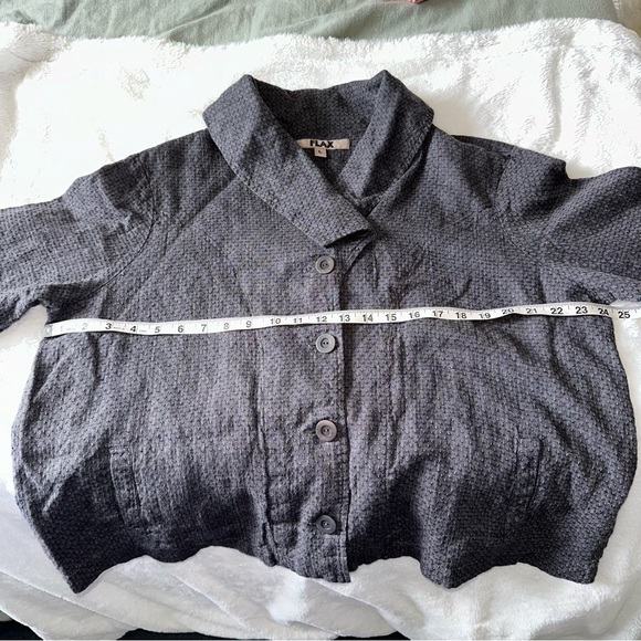 FLAX Linen Button Down Textured Dark Gray Jacket Lagenlook Blazer Pockets Large - Picture 8 of 13